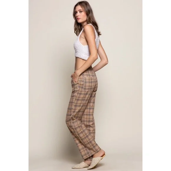POL Olive Plaid Cotton Straight Leg Pants - Picture 7 of 8